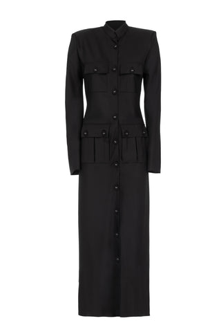 STRETCH WOOL MIDI DRESS