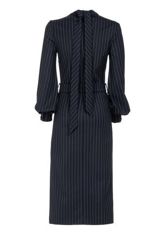 PINSTRIPED MIDI DRESS