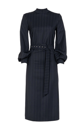 PINSTRIPED MIDI DRESS