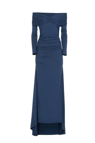 LONG OFF-SHOULDER VISCOSE DRESS
