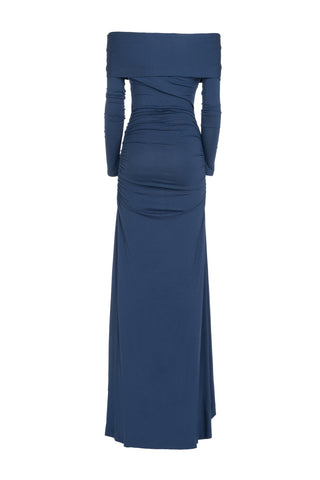 LONG OFF-SHOULDER VISCOSE DRESS