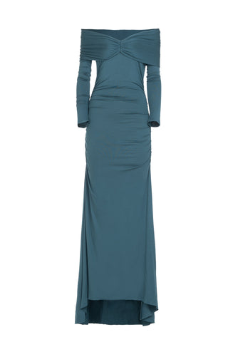 LONG OFF-SHOULDER VISCOSE DRESS