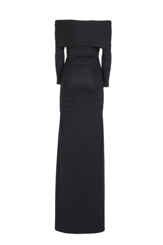 LONG OFF-SHOULDER VISCOSE DRESS