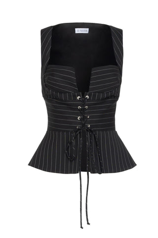 PINSTRIPED BUSTIER WITH LACES