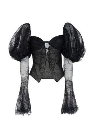 OFF-SHOULDER TULLE SHIRT