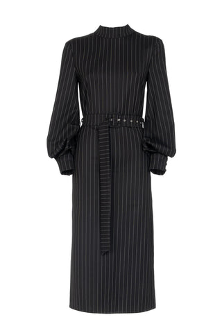 PINSTRIPED MIDI DRESS
