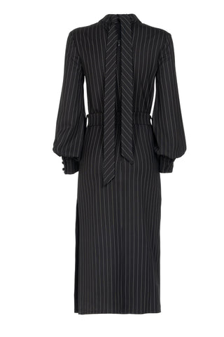 PINSTRIPED MIDI DRESS