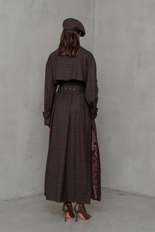 TRENCH LUNGO IN LANA PRINCIPE DI GALLES CON CINTURA